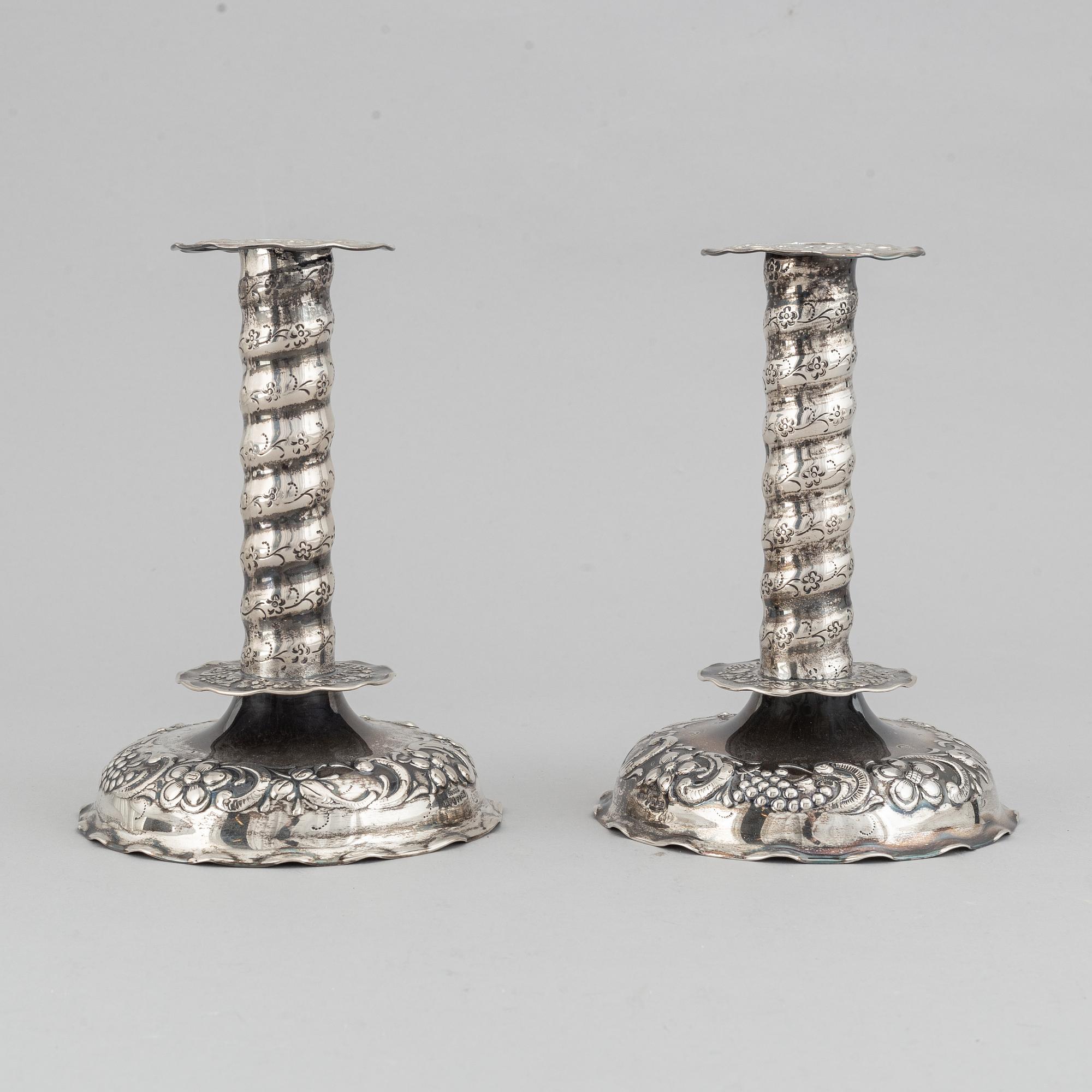 Tenn & Silver Ab, ljusstakar, ett par, silver, barockstil, Göteborg 1948.