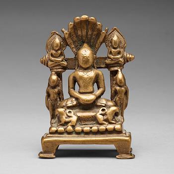 669. A copper alloy Jain shrine, western India, 19th Century or older. With inscription to the back.