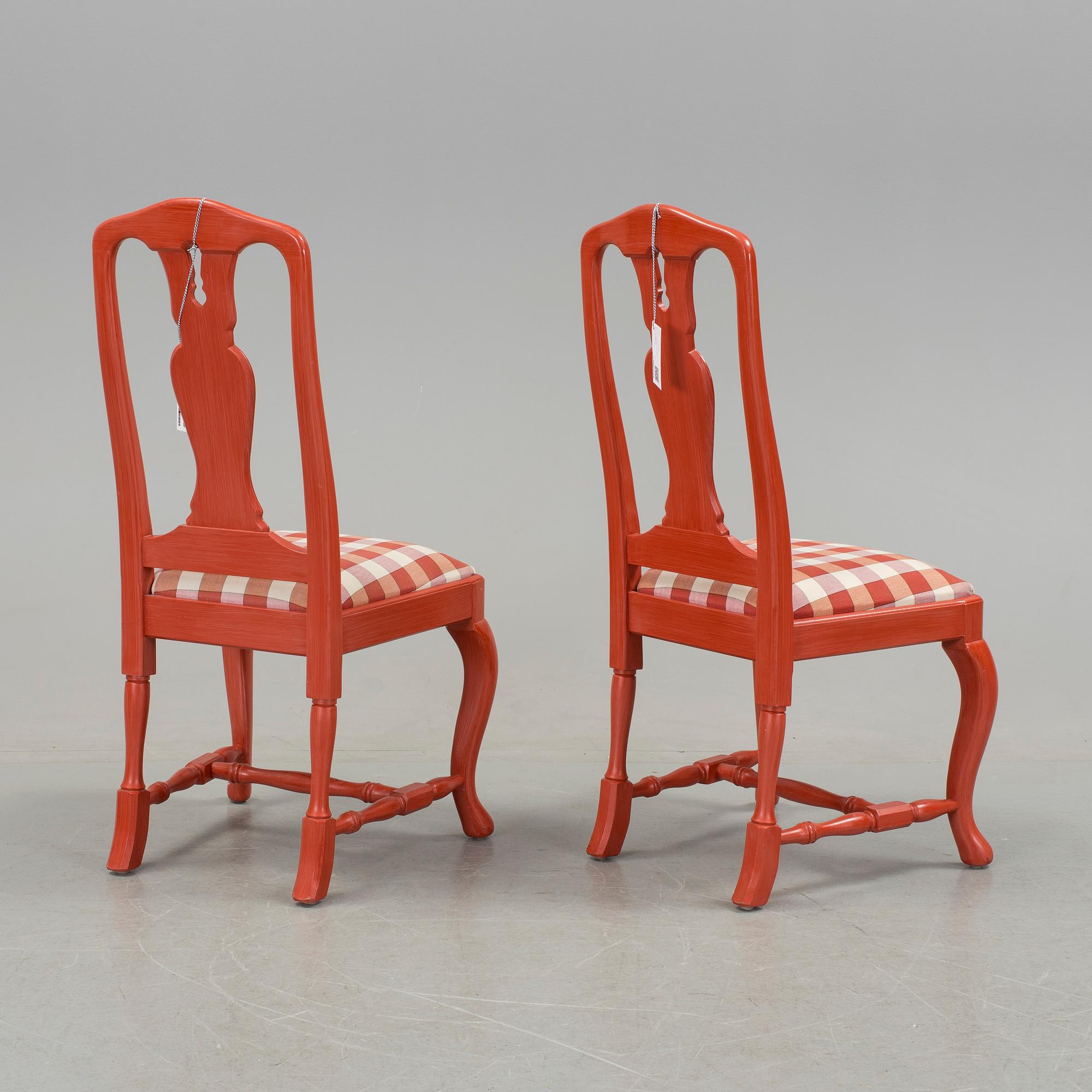 A SET OF EIGHT 1990's 18th CENTURY STYLE RED PAINTED CHAIRS.