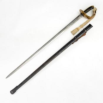 A Swedish 1893 pattern cavalry sabre, with scabbard.