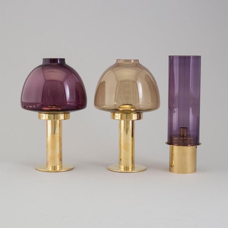 HANS-AGNE JAKOBSSON, three brass and glass candleholders, Markaryd.