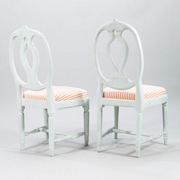 Six Swedish Gustavian chairs (5+1), similar, late 18th century, Stockholm.