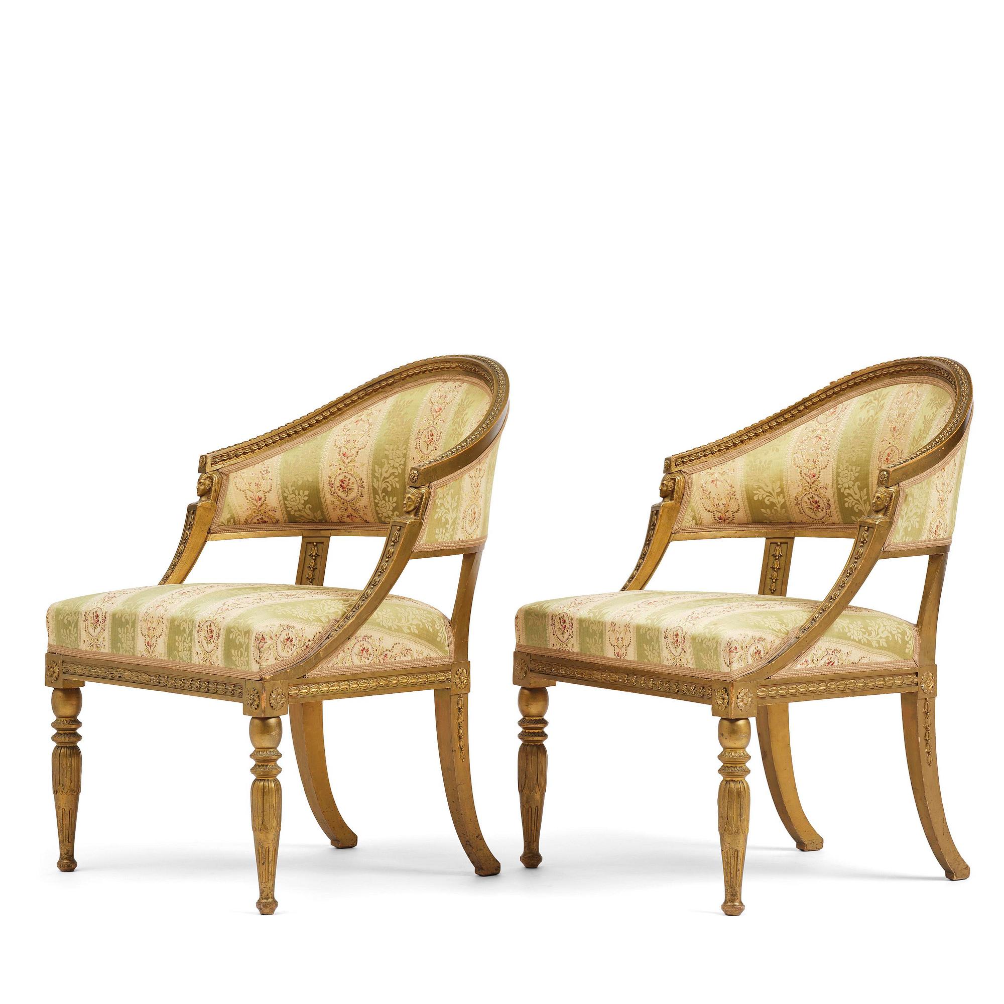 A pair of late Gustavian open armchairs attributed to E. Ståhl (master in Stockholm 1794-1820).