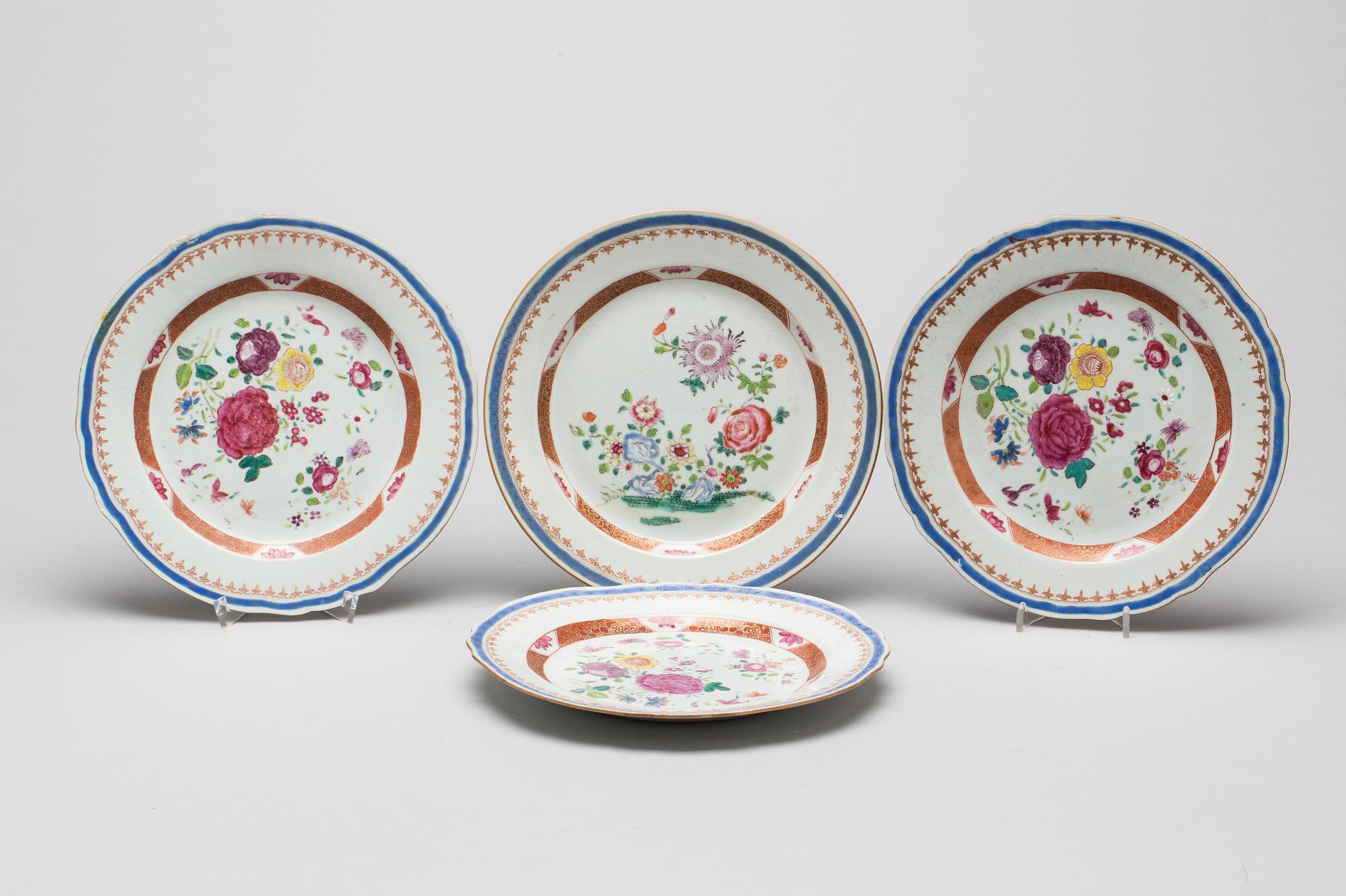 TALLRIKAR, 4 st, porslin, Kina, 1700-tal.
