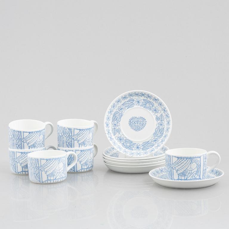 Stig Lindberg, six tea cups with saucers "Boro", Gustavsberg.