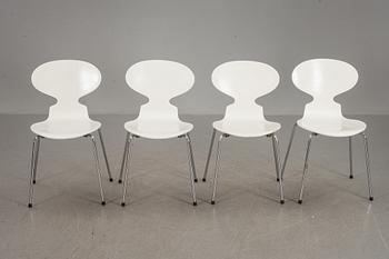 STOLAR, 4 stycken "Myran" Arne Jacobsen, Fritz Hansen, 1900-talets senare del.