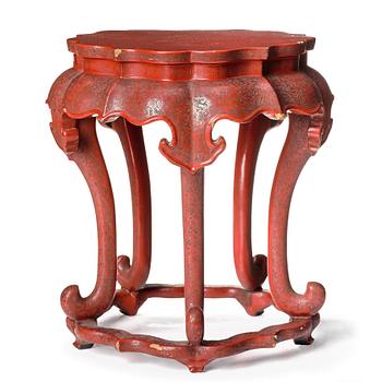 860. A red lacquered stool, late Qing dynasty.