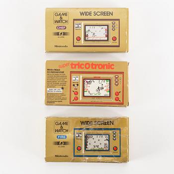 GAME & WATCH, "Fire", "Chef" samt "Mickey Mouse" i förpackningar, Nintendo, 1981.