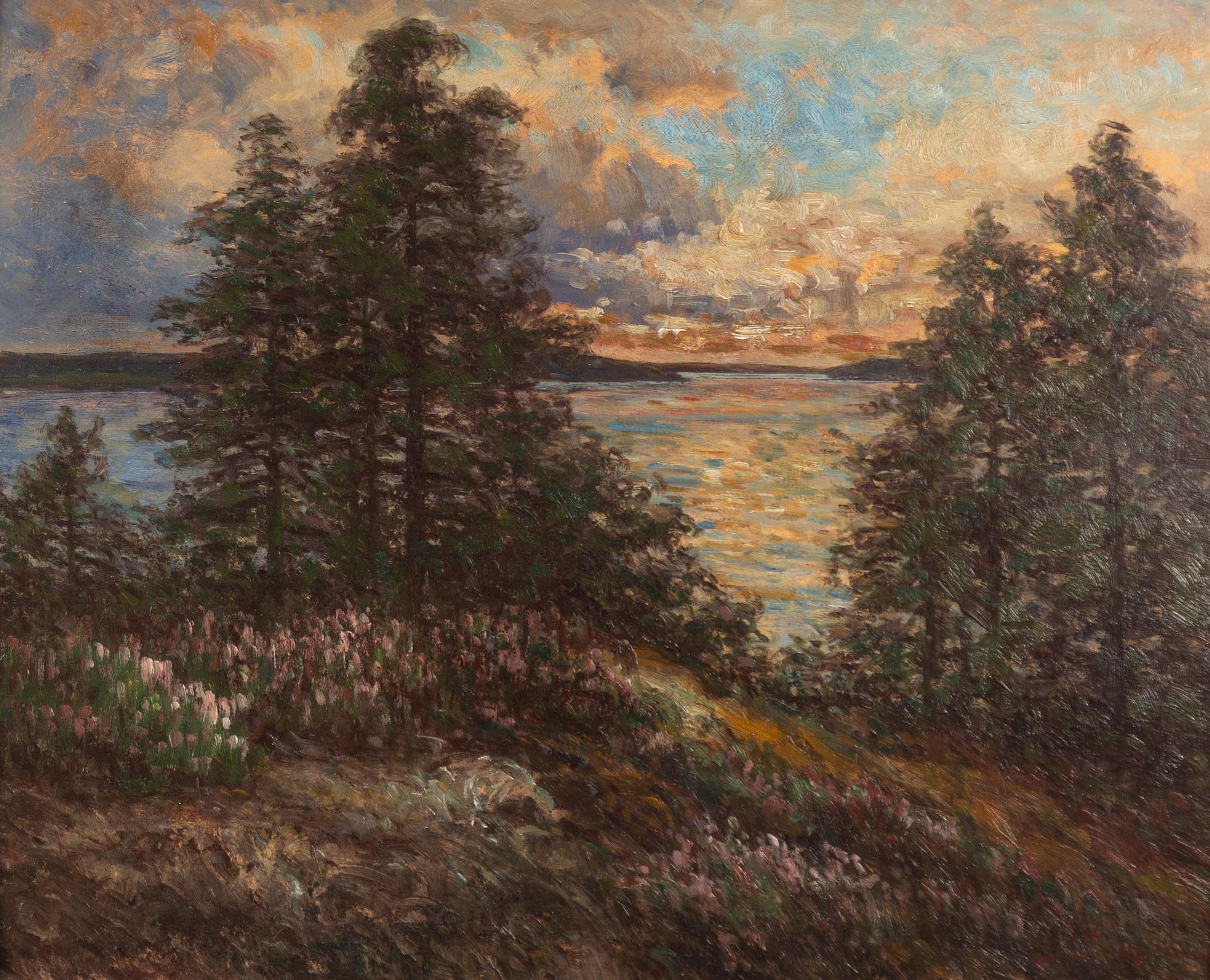 Severin Nilson, Twilight Landscape with Spruces and Lake.
