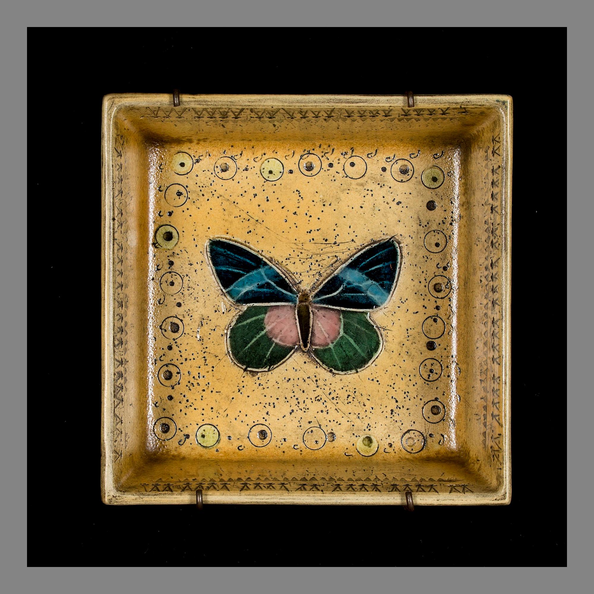 RUT BRYK, CERAMIC RELIEF, BOX. Butterfly. Signed Bryk. Late 1950s.