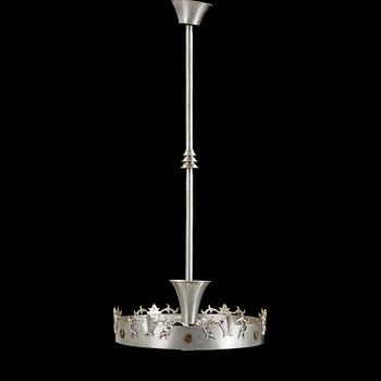 A 1920s / 1930s Art Deco pewter ceiling light. Height ca 90 cm.