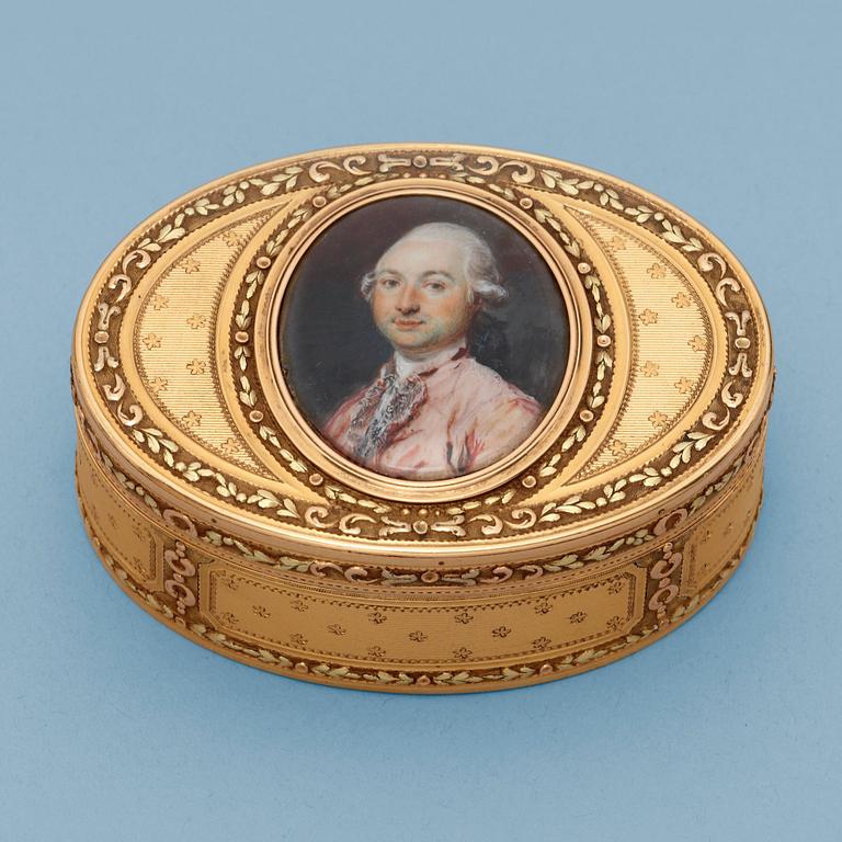 SNUSDOSA, guld en troi coleurs 18k, Paris 1700-tal.