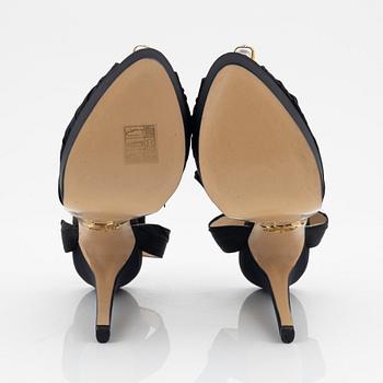 Charlotte Olympia, a pair of black crepe de chine sandals, size 37.