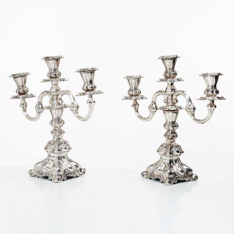 A pair of silver candelabra, Baroque style, Swedish import mark, 20th century.