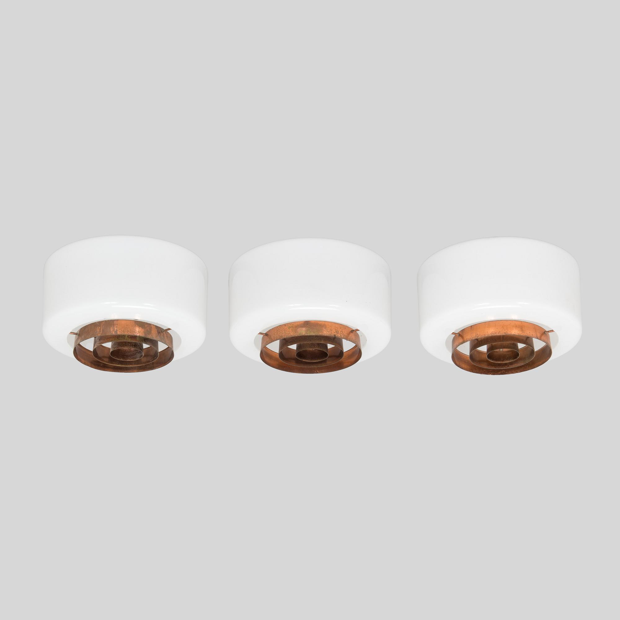 Paavo Tynell, A set of three mid 20th century ceiling lights 'A2-7' for Idman.