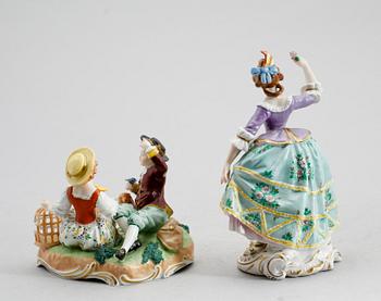 FIGURER, 2 st, porslin, Sitzendorf, 1900-talets mitt.