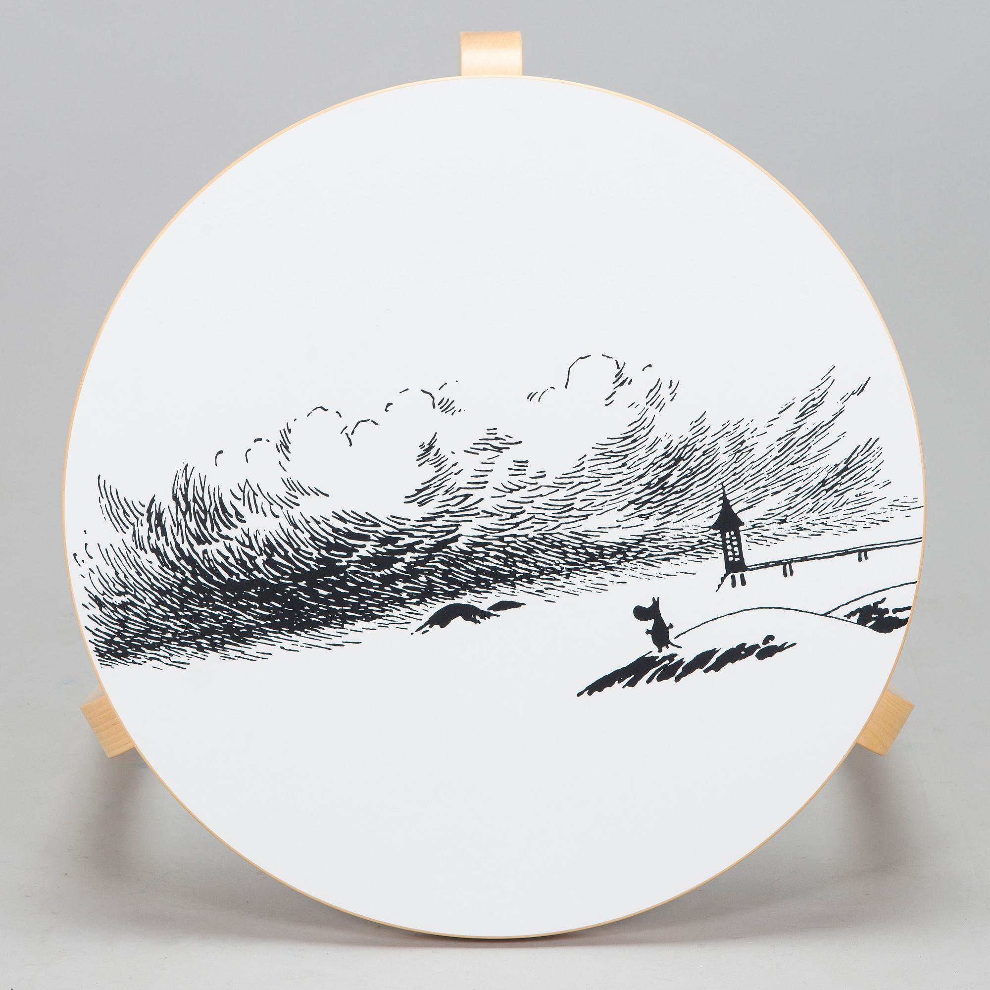 Alvar Aalto, Lastenkaluste, 3 osaa,  pöytä ja jakkaroita 3 kpl, yhteistyö Moomin Characters 2013.