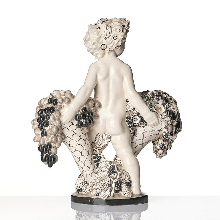 Bertold Löffler, a ceramic sculpture of a putto with cornucopia, model 156, Wiener Keramik, Vienna, Austria, 1908- 1912.