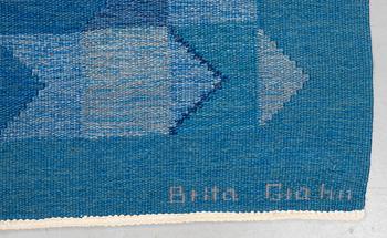 Brita Grahn, a carpet, "Blåvinge", flat weave, ca 282 x 202,5 cm, signed Brita Grahn.