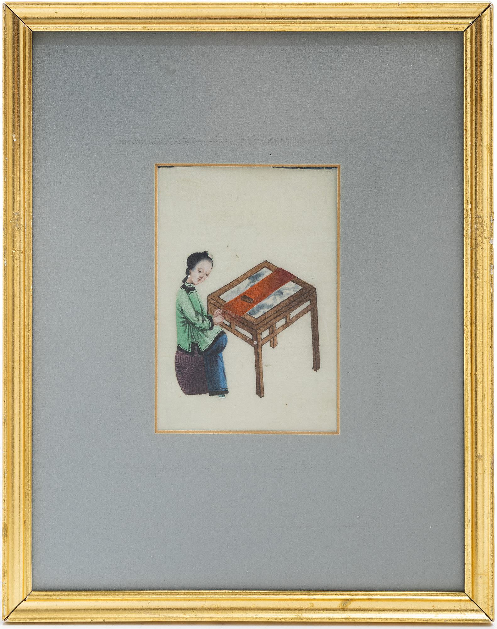 Rispappersmålningar, två stycken, Kina, Qingdynastin, 1800-tal.