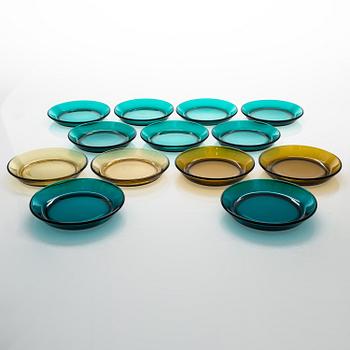 KAJ FRANCK, A set of 13 glass plates from Nuutajärvi, Finland 1950s-1960s.