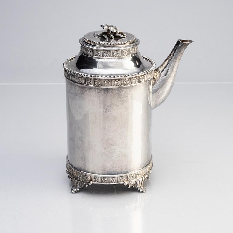 Gustaf Hamnqvist, kaffekanna, mästerstycke, silver, Borås 1788. Gustaviansk.