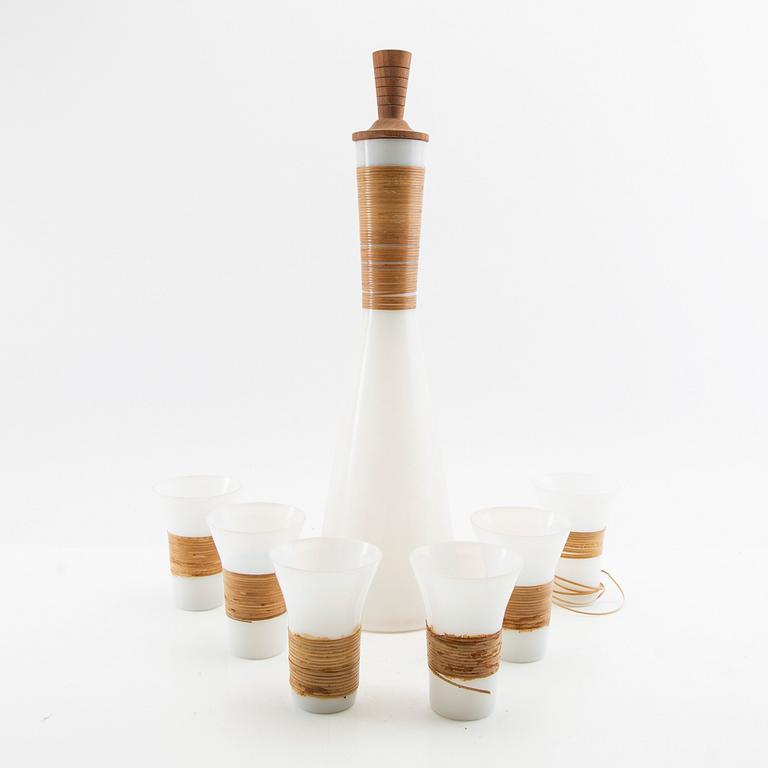 Jacob Bang carafe with six glasses, Kastrup Glassworks 1960s.