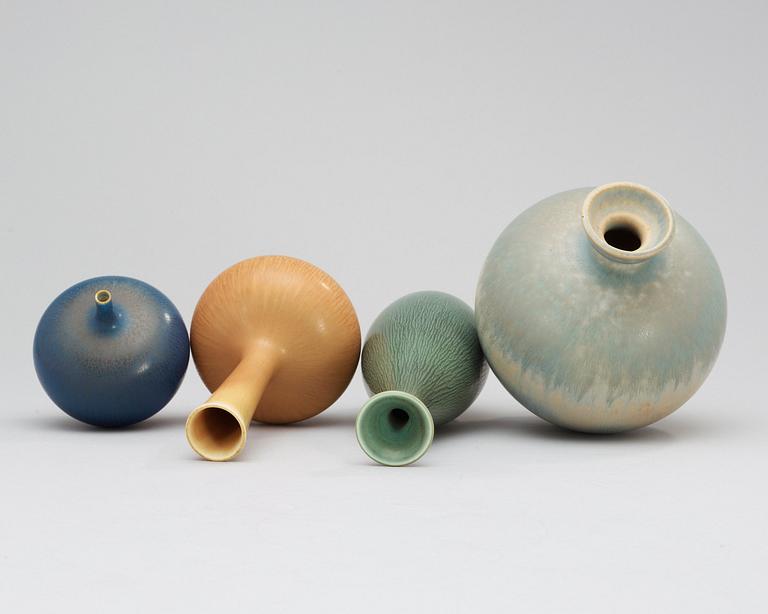 A set of four Berndt Friberg stoneware vases, Gustavsberg Studio 1962-78.