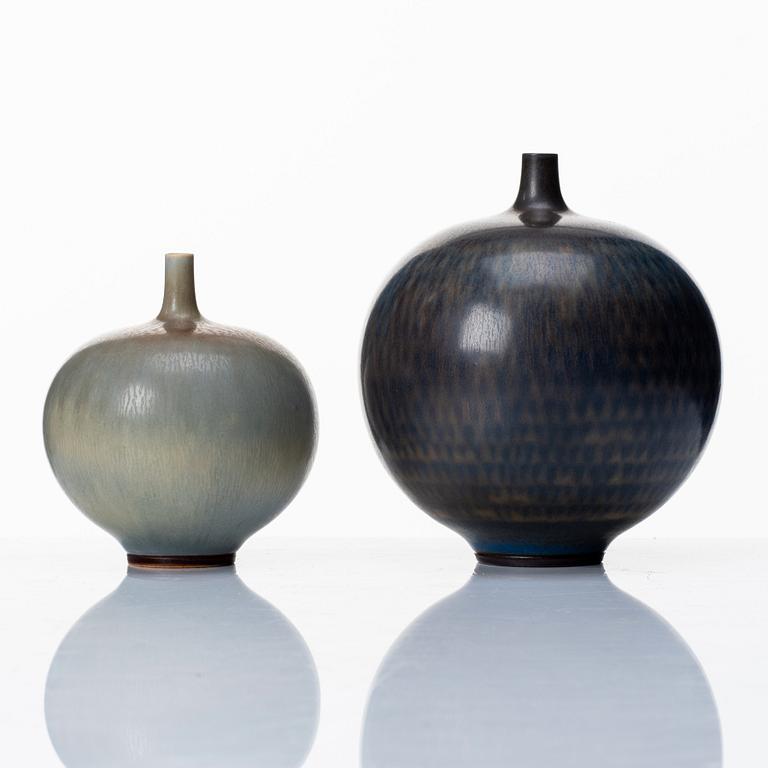 Berndt Friberg, two stoneware vases, Gustavsberg studio, Sweden 1960 and 1965.