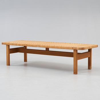 A Børge Mogensen oak and rattan bench, Fredericia Stolefabrik, Denmark, 1950-60's.