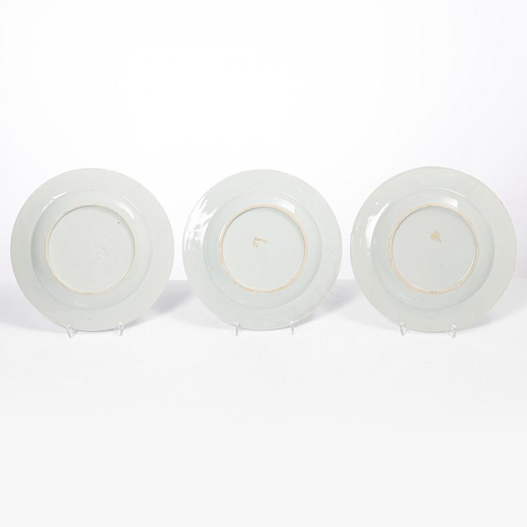 Tallrikar, sex stycken, kompaniporslin, Kina, Qingdynastin, Qianlong (1736-95).