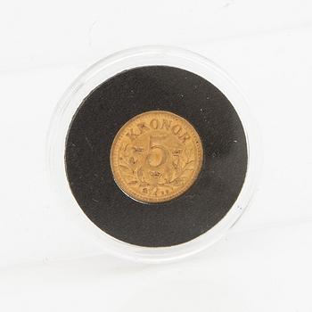 Gold coin Sweden, Oscar II 5 kr, 1894.
