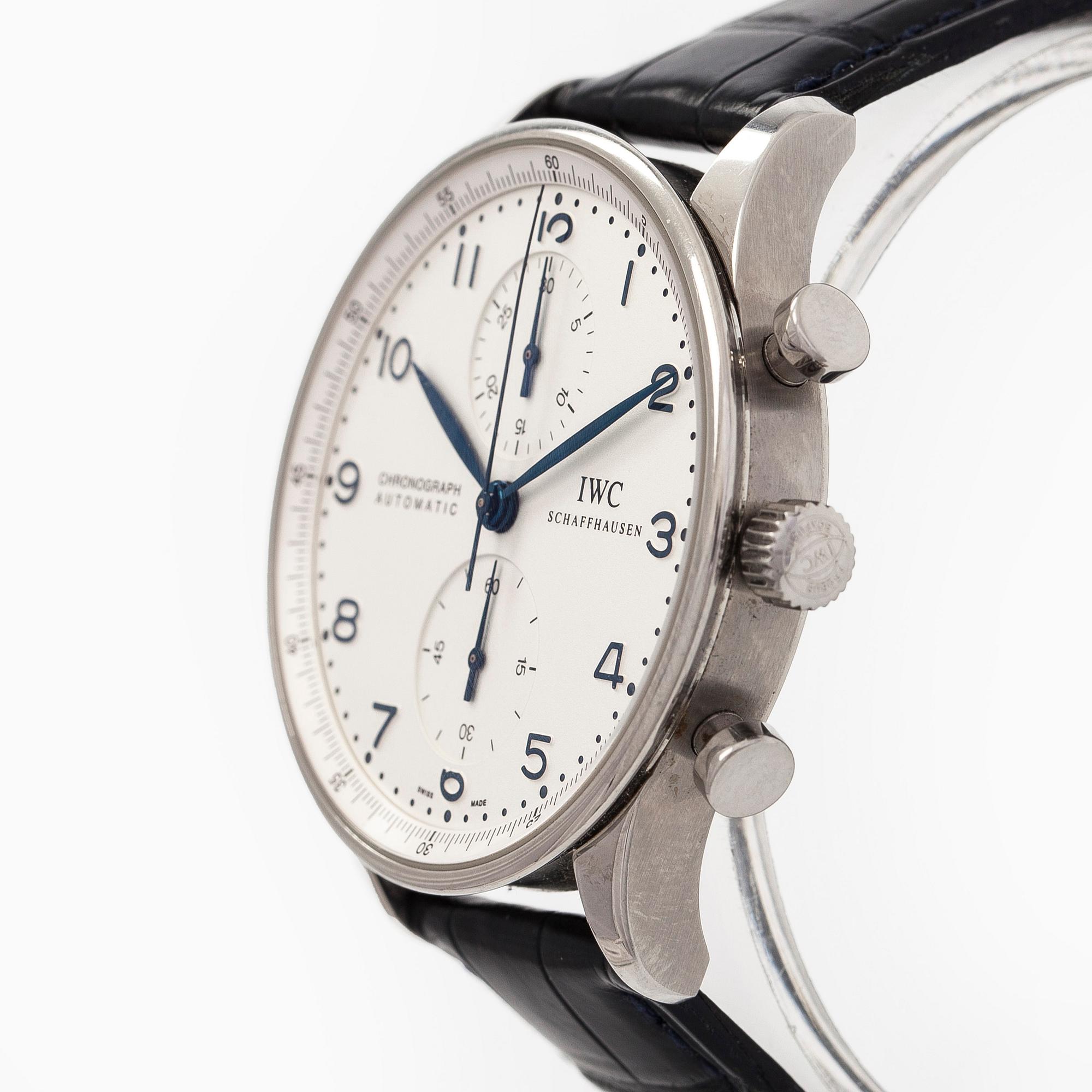 IWC, Portuguese, chronograph, wristwatch, 41 mm, steel, automatic, sapphire crystal.