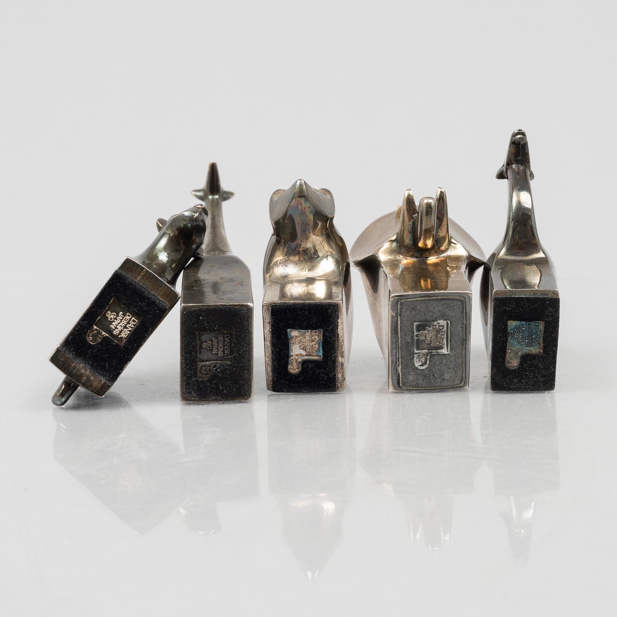 Gunnar Cyrén, figuriner, 5 st, silverpläterad zink, Dansk Designs, Japan.