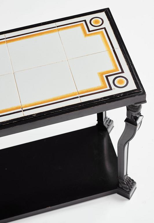 Axel Einar Hjorth, an ebonised oak Swedish Grace tiled top table, Nordiska Kompaniet 1931. Tile top by Edgar Böckman.