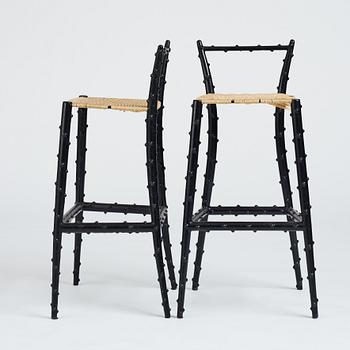 Piero Fornasetti, a pair of bar stools, Milano, Italy, 1960-70's.