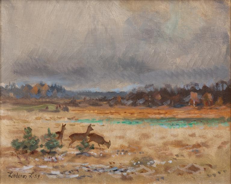 Lindorm Liljefors, Autumn landscape with deer.