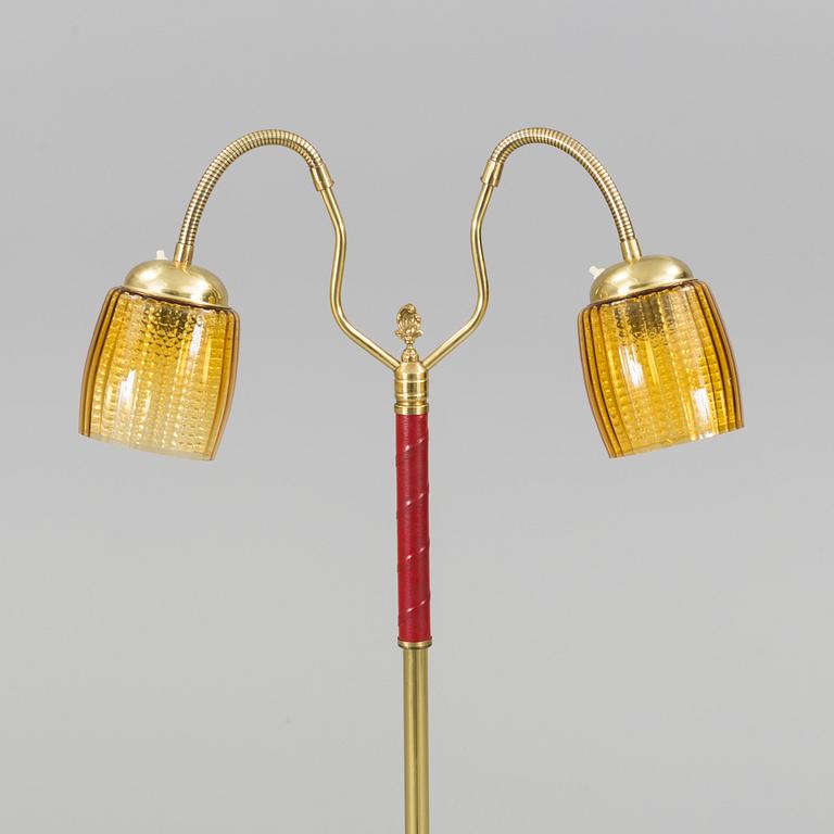 A brass standard light, mid 20th Century.