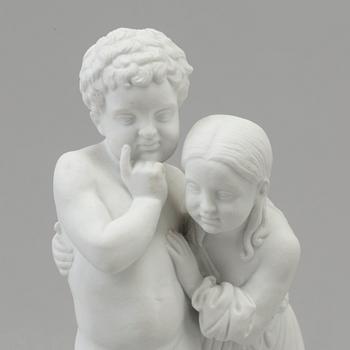 A bisquit sculpture of 'Two children' after Bertel Thorvaldsen, Bing & Gröndahl, Danmark, 20th Century.