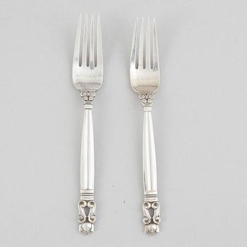 Georg Jensen, sterling silver cutlery, 21 pieces, model 'Acorn/Konge', design Johan Rohde, Copenhagen after 1945.