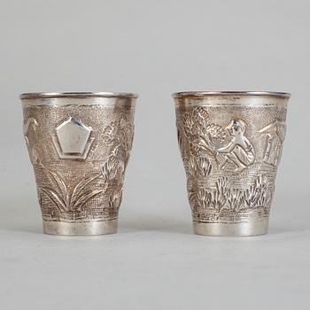 KOPPAR, 6 st, sterlingsilver, omkring 1900-talets mitt. Vikt ca 170 gram.