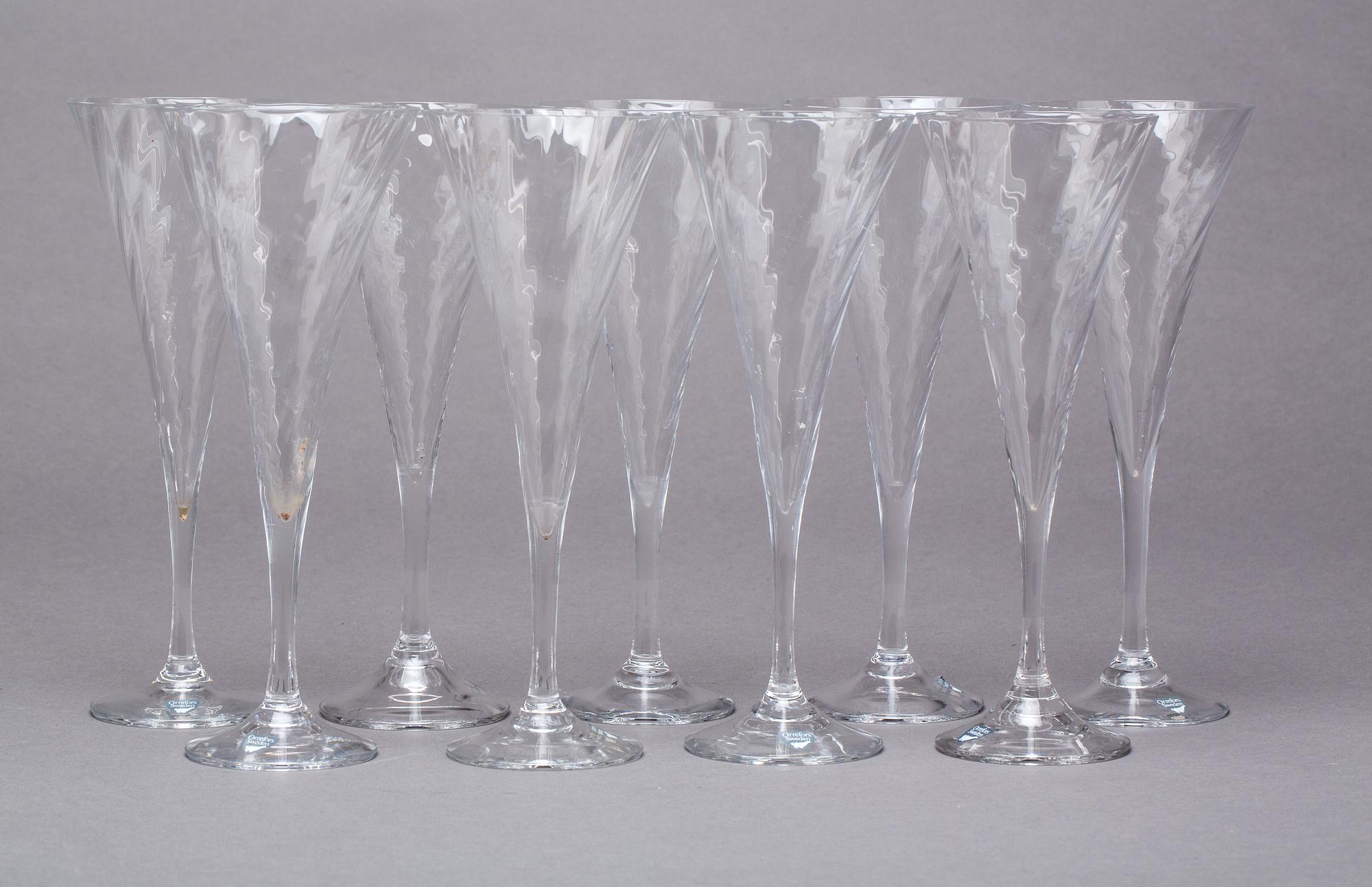 CHAMPAGNEGLAS, 9 st, "Helena", Gunnar Cyrén, Orrefors.