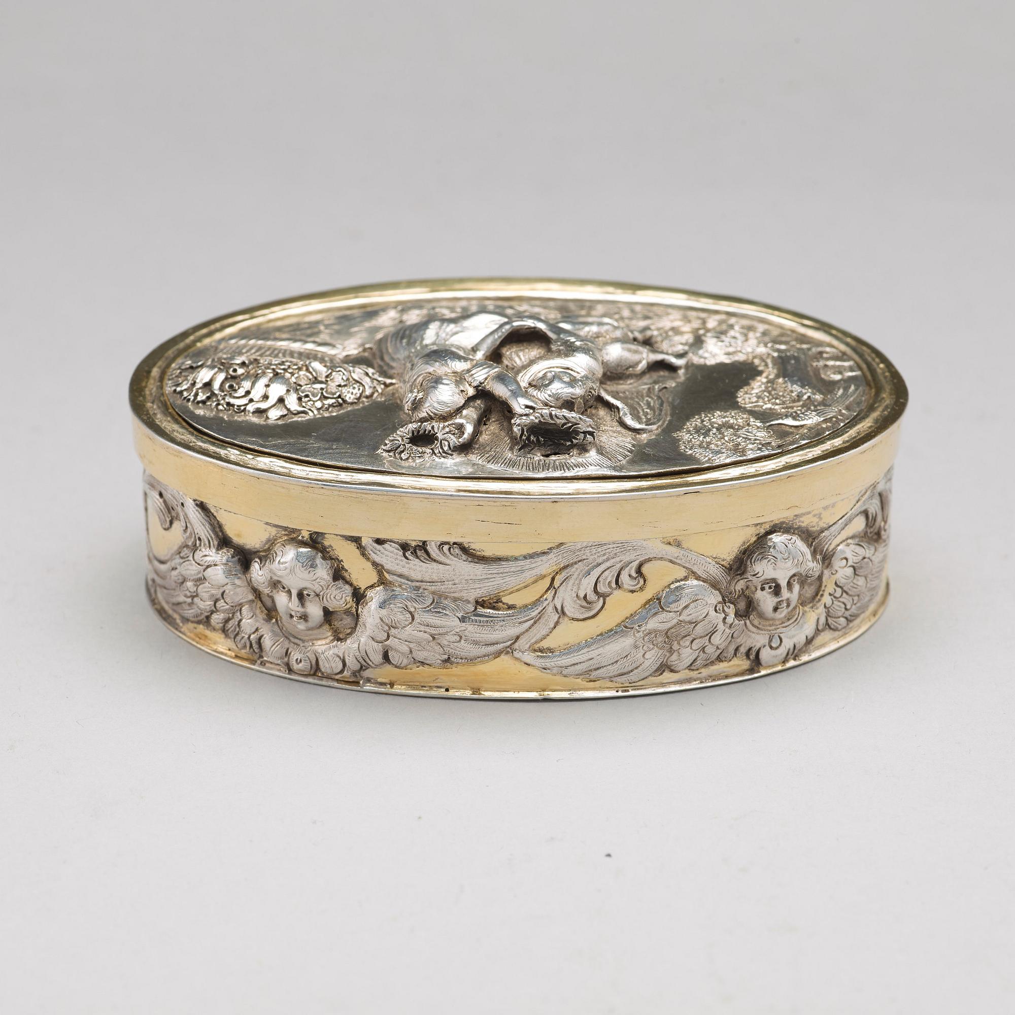 Dosa, silver, ostämplad, möjligen Sverige omkring 1700, barock.