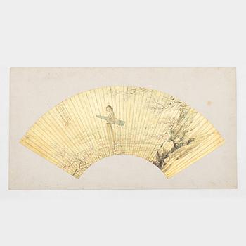 Unidentified artist, so-called "Fan painting", Elegant lady in a garden, China, 20th century.
