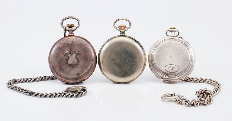 FICKUR, 3 st, silver och nickel, 1900-talets första hälft.