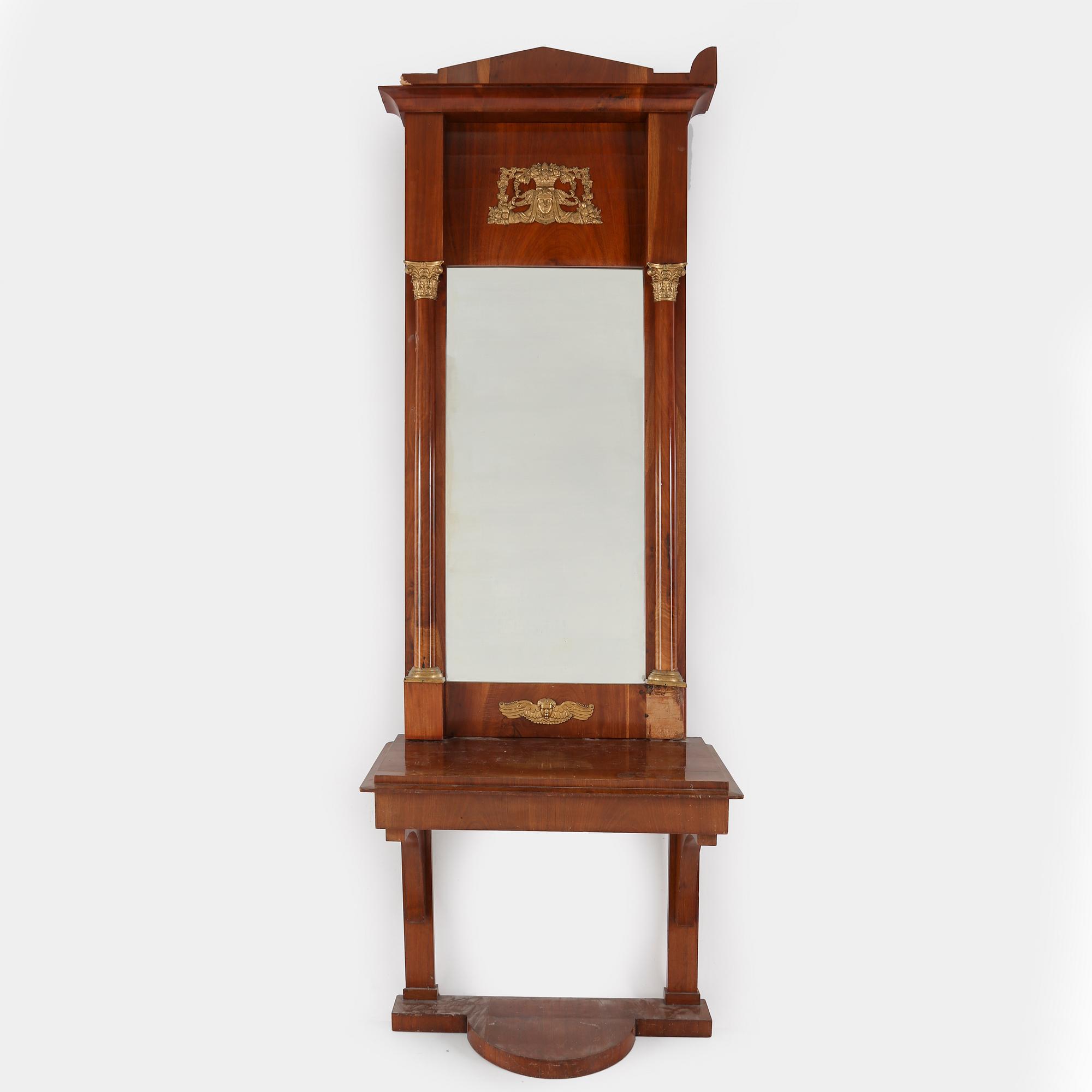 A MIRROR AND CONSOLE TABLE, Empire, Sweden, early 19th century.