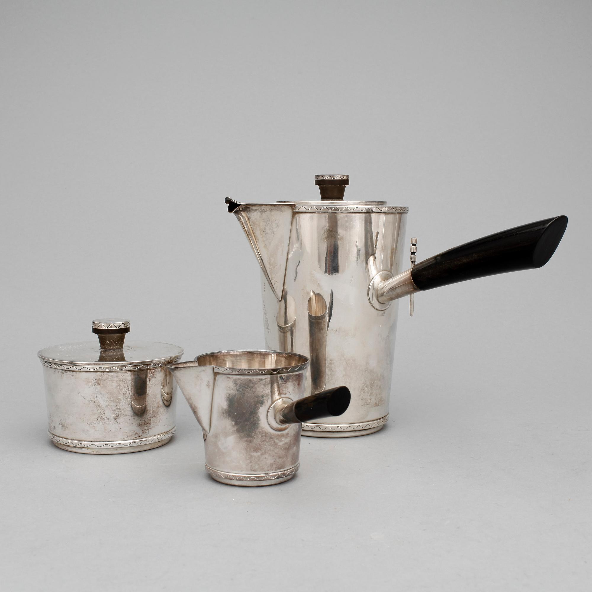 KAFFESERVIS, 3 del, silver, Grun & Co Ab Hugo, Stockholm 1946. Vikt ca 674 g.