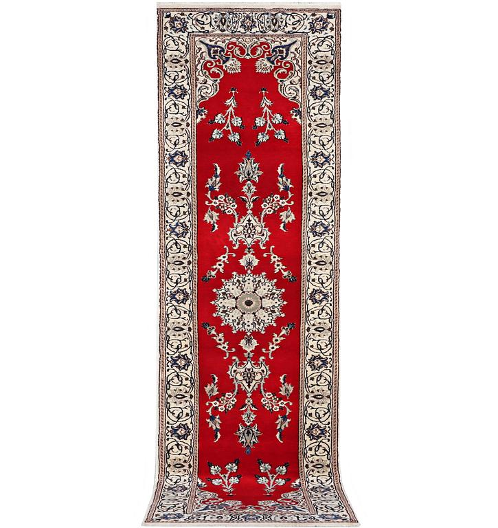 A runner carpet, Nain, part silk, 9 laa, c. 378 x 84 cm.