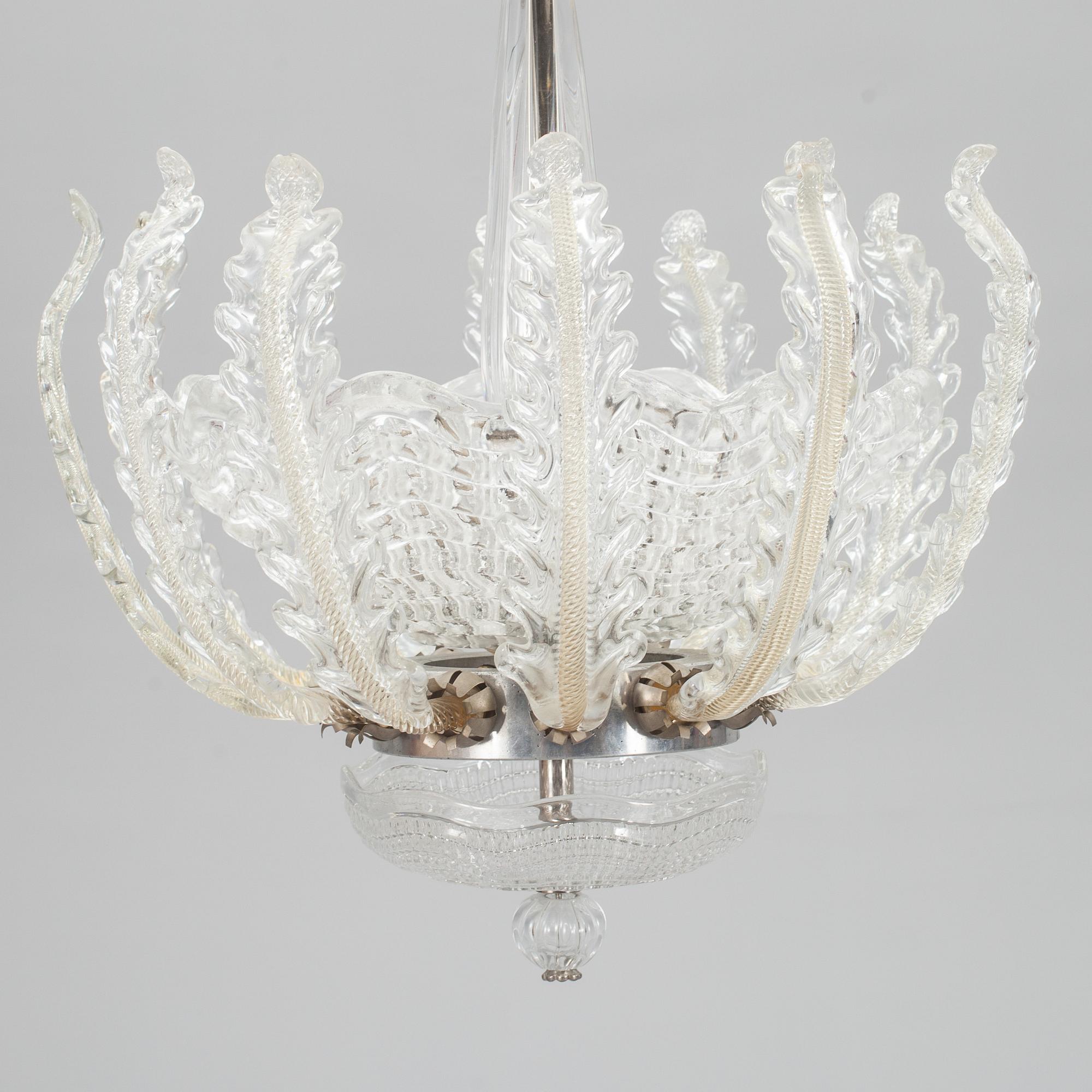 TAKLAMPA, glas, Orrefors, 1900-talets mitt.