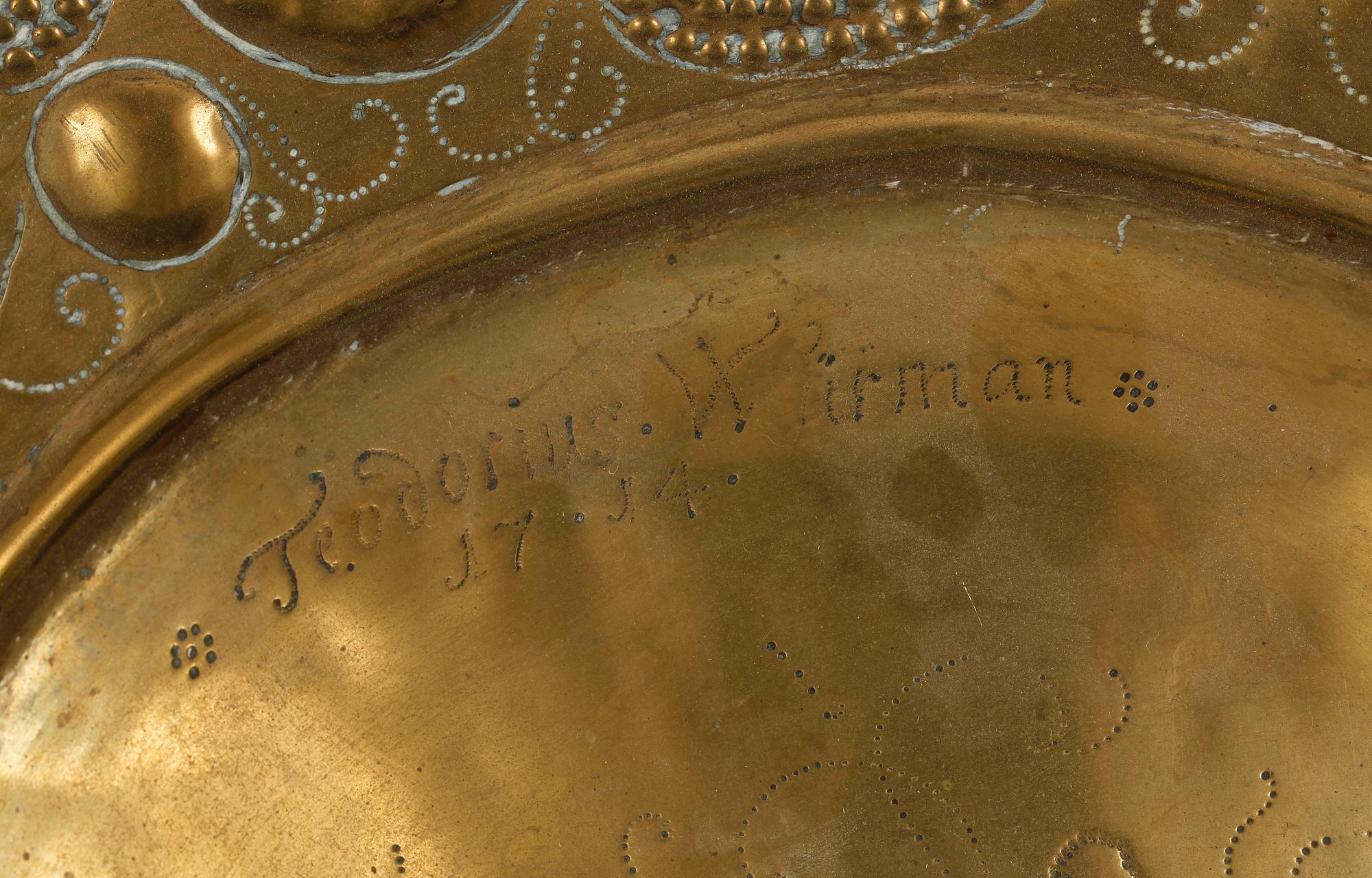 FAT, mässing, barock. Bär märkning Teodorius Wårman, 1714.